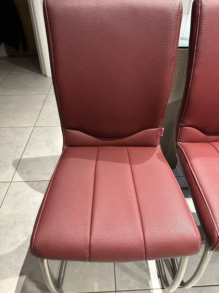 Grey Glass & Wood Dining Table & Leather Chairs - Image 4