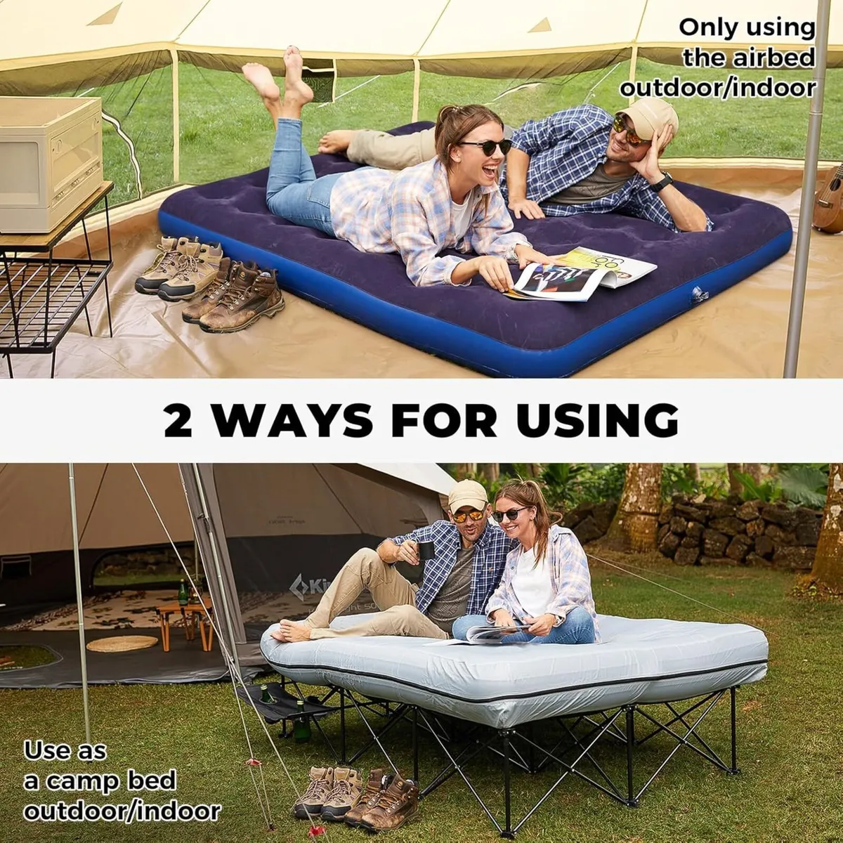 Double Camping Bed with Inflatable Air Mattress - Image 3