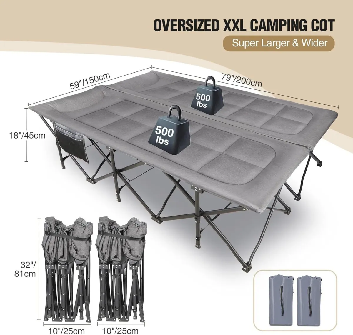XXL Oversized Camp Bed for adults 500lbs with - Image 2