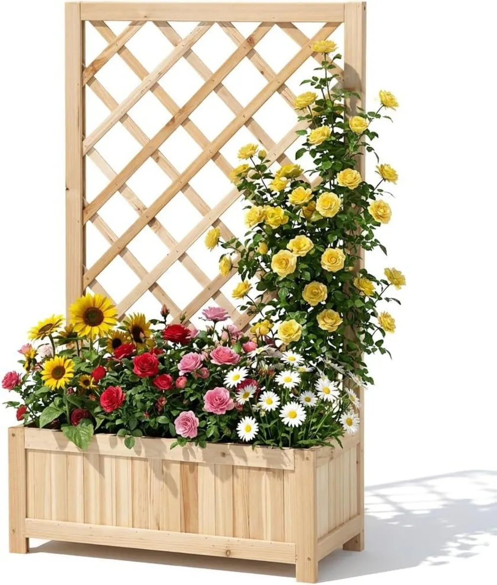 Wooden Planter with Trellis 40 Outdoor Box for - Image 1