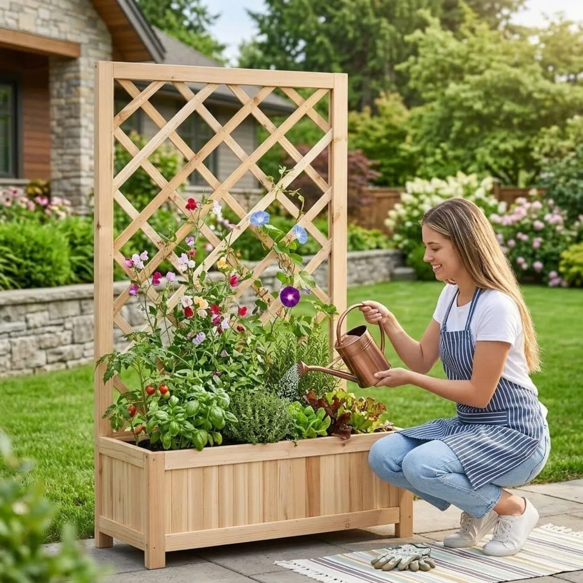 Wooden Planter with Trellis 40 Outdoor Box for - Image 2