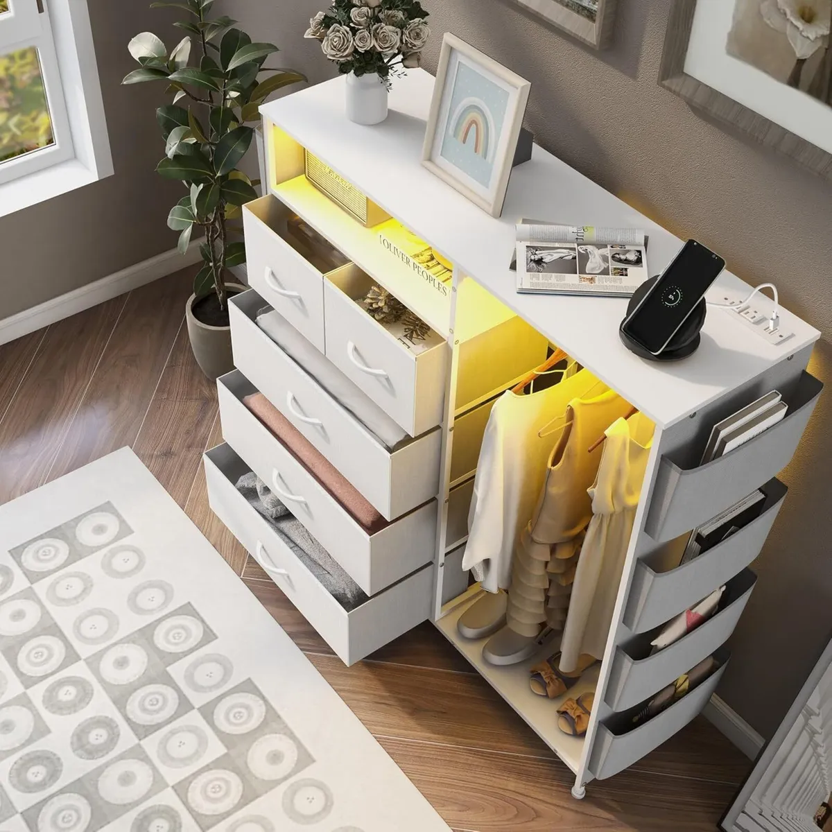 5 Drawer Dresser with Clothes Rail LED Lights - Image 2