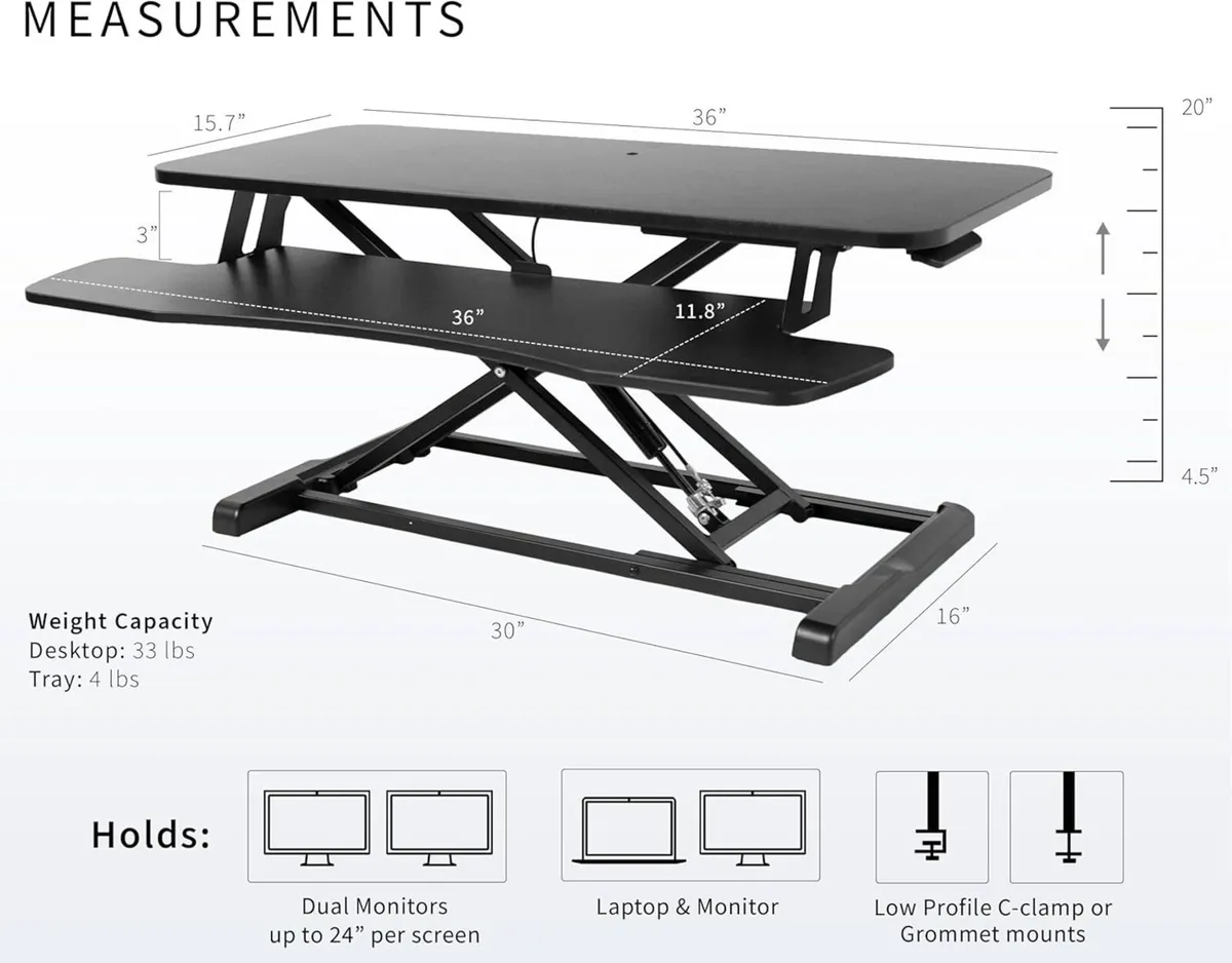 91 cm Desk Converter K Series Height Adjustable - Image 3