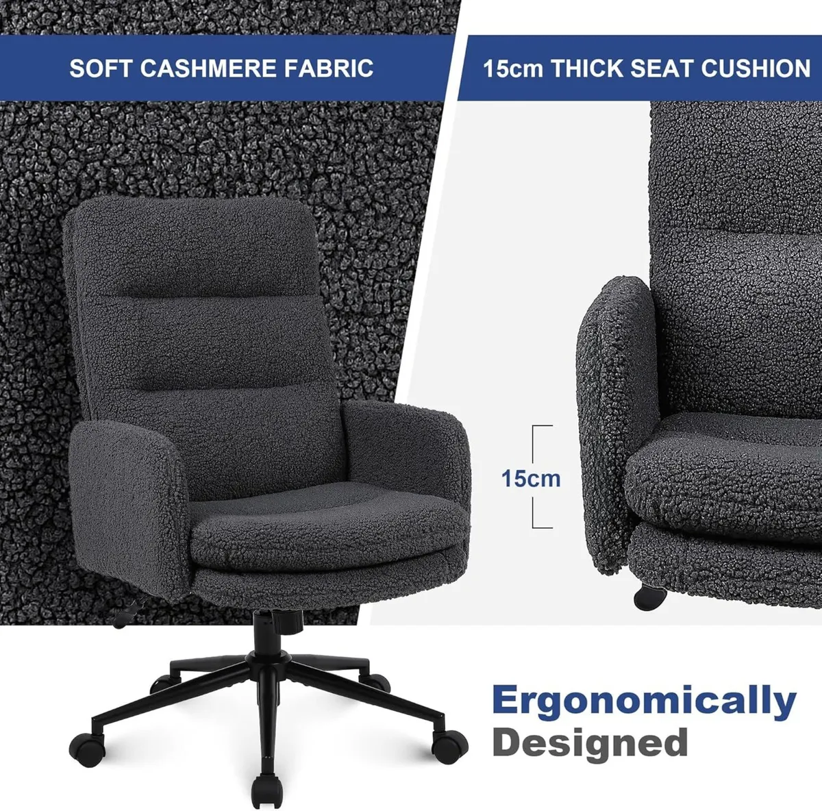Desk Chair Faux Cashmere Office with High - Image 4
