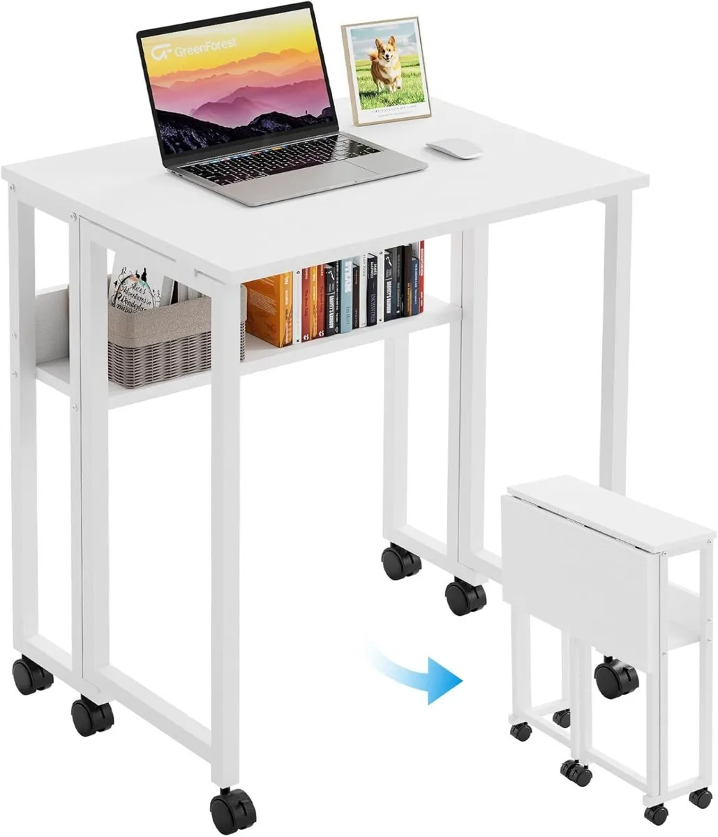 Small Folding Desk with Storage Shelf 80 cm - Image 1