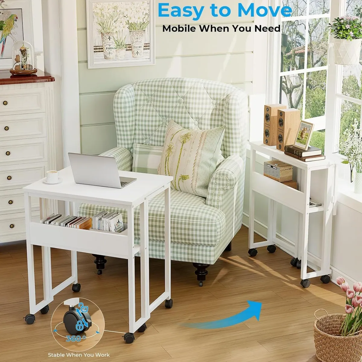 Small Folding Desk with Storage Shelf 80 cm - Image 4