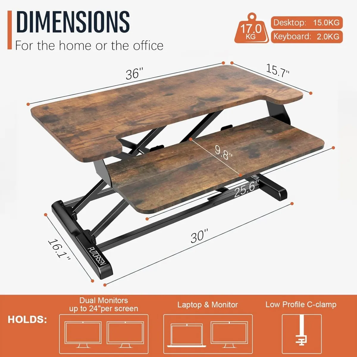 Standing Desk Converter 36 inch Height Adjustable - Image 3