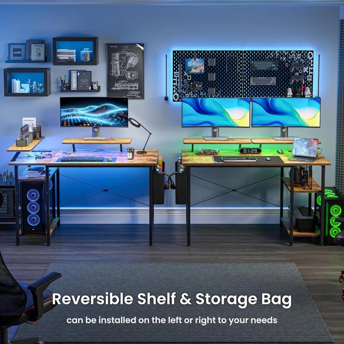 Gaming Desk with LED Lights Power Outlets - Image 4