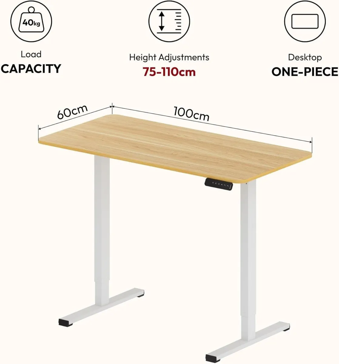 100 x 60 Electric Standing ONE PIECE Desktop - Image 3