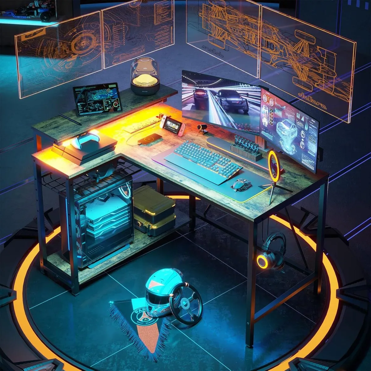 106.5CM L-Shaped Desk with 3 Power Outlets 2 USB - Image 2