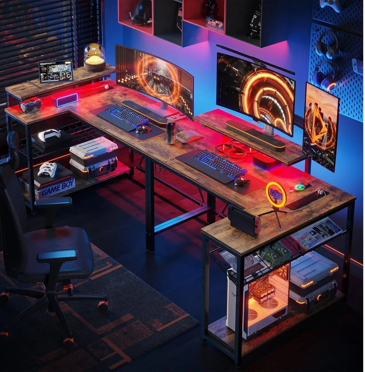 106.5CM L-Shaped Desk with 3 Power Outlets 2 USB - Image 4