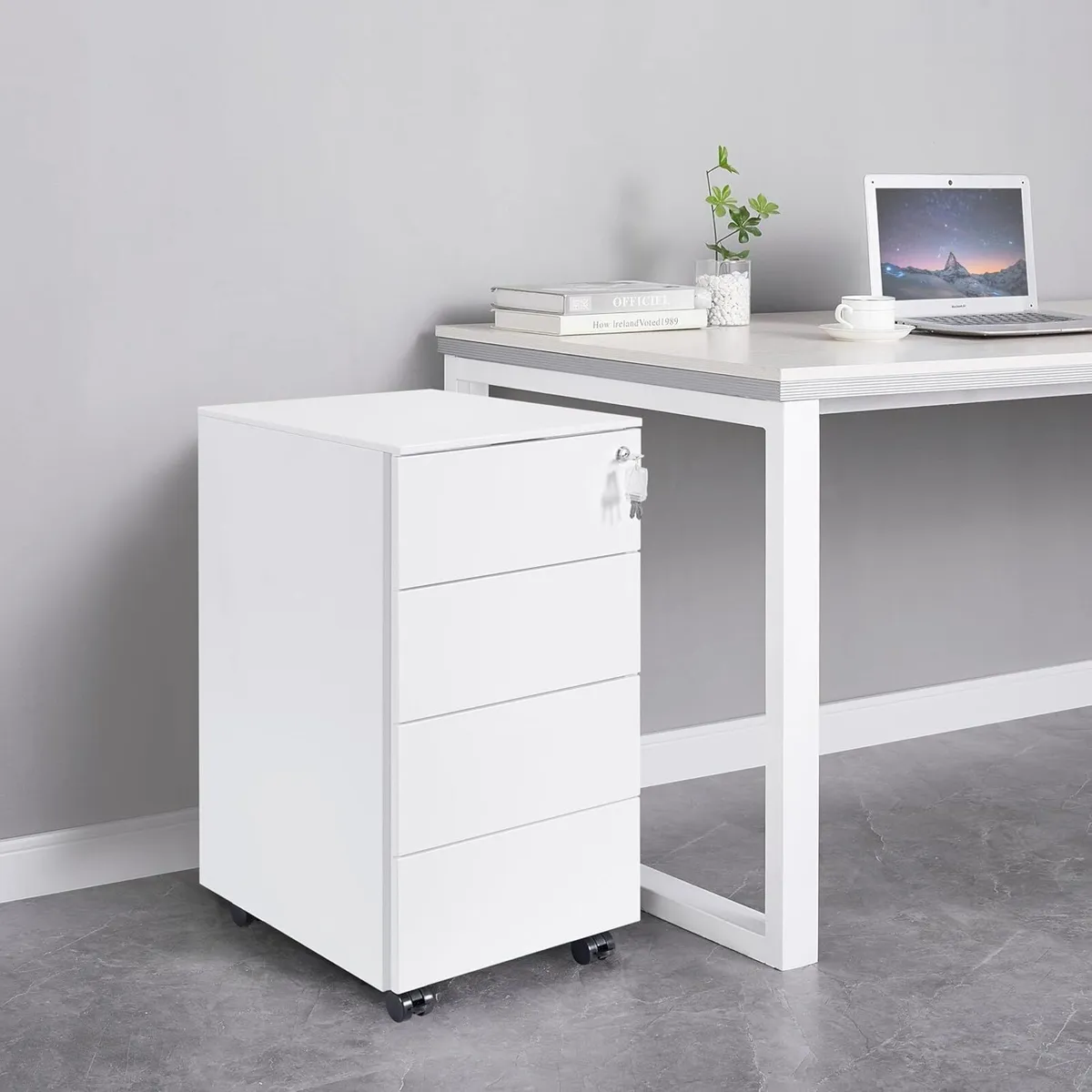 4-Drawer Mobile Filing Cabinet with Lock Steel - Image 2