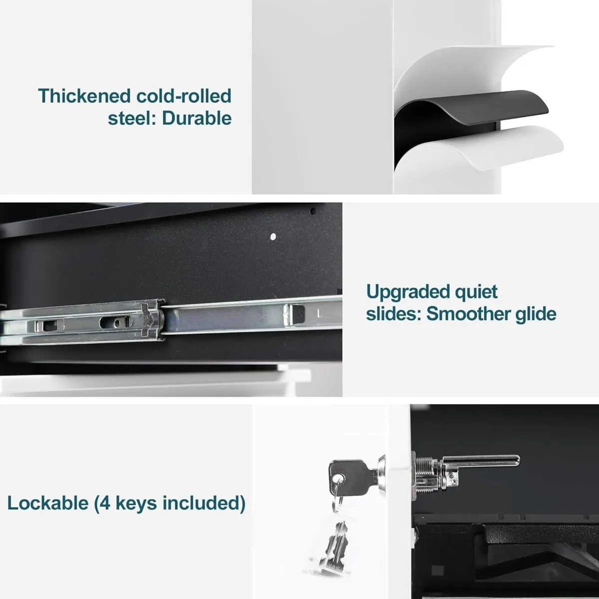 4-Drawer Mobile Filing Cabinet with Lock Steel - Image 4