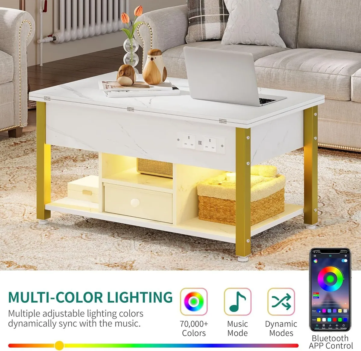 Folding Lift Top Coffee Table with Drawer 4-in-1 - Image 4