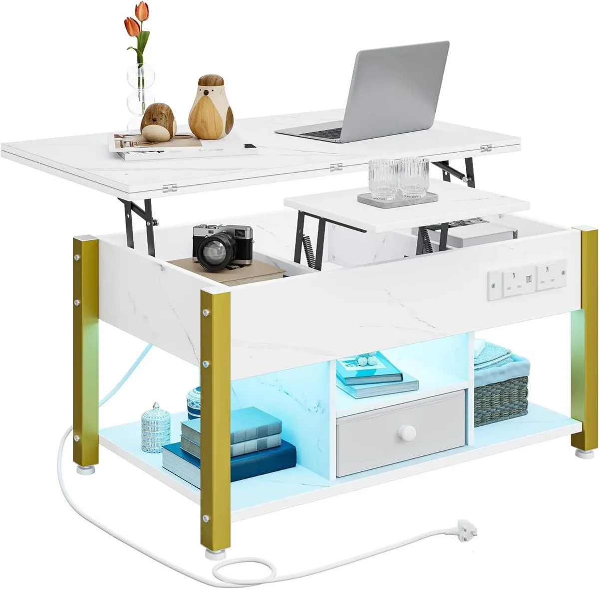 Folding Lift Top Coffee Table with Drawer 4-in-1 - Image 3