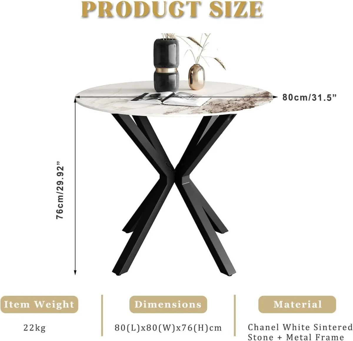 Marble Effect Round Dining Table for 2 with - Image 2