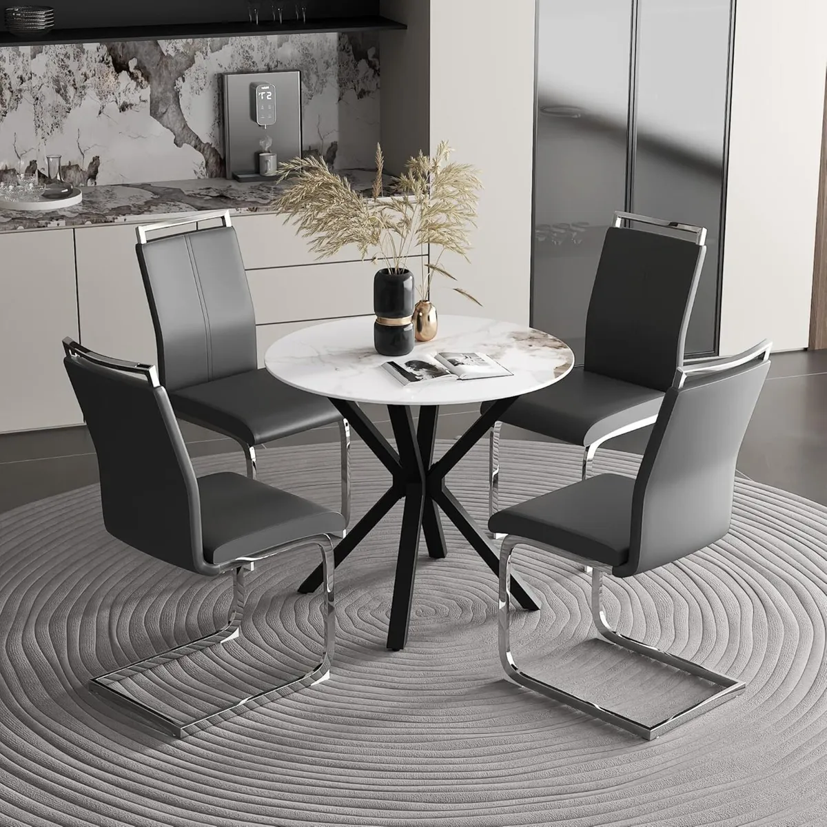 Marble Effect Round Dining Table for 2 with - Image 3