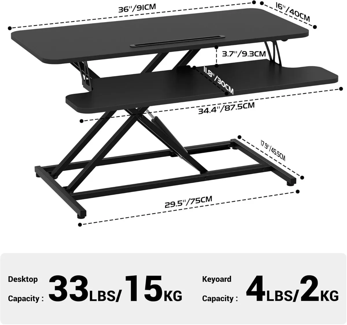 Standing Desk Converter 36/91cm Wide Height - Image 3