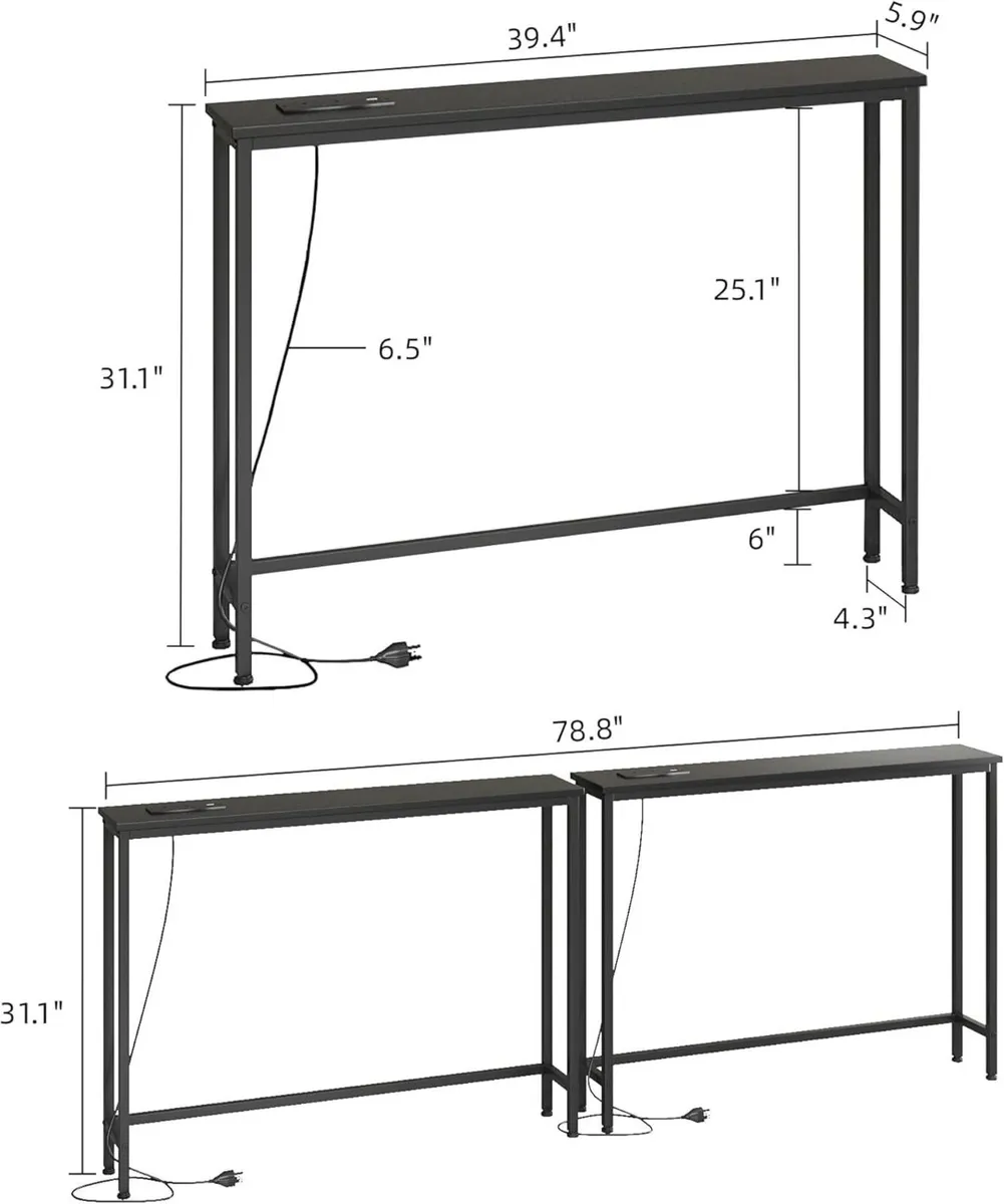 2 Pack Console Table with Charging Station Sofa - Image 3