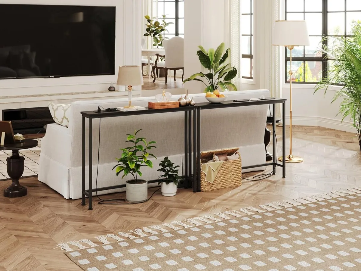 2 Pack Console Table with Charging Station Sofa - Image 2