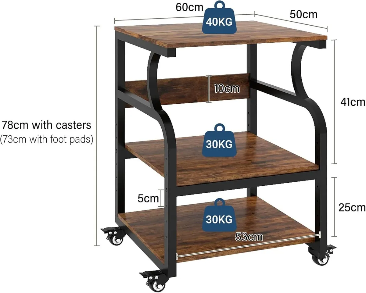 3-Tier Movable Printer Stand Table with Storage - Image 2