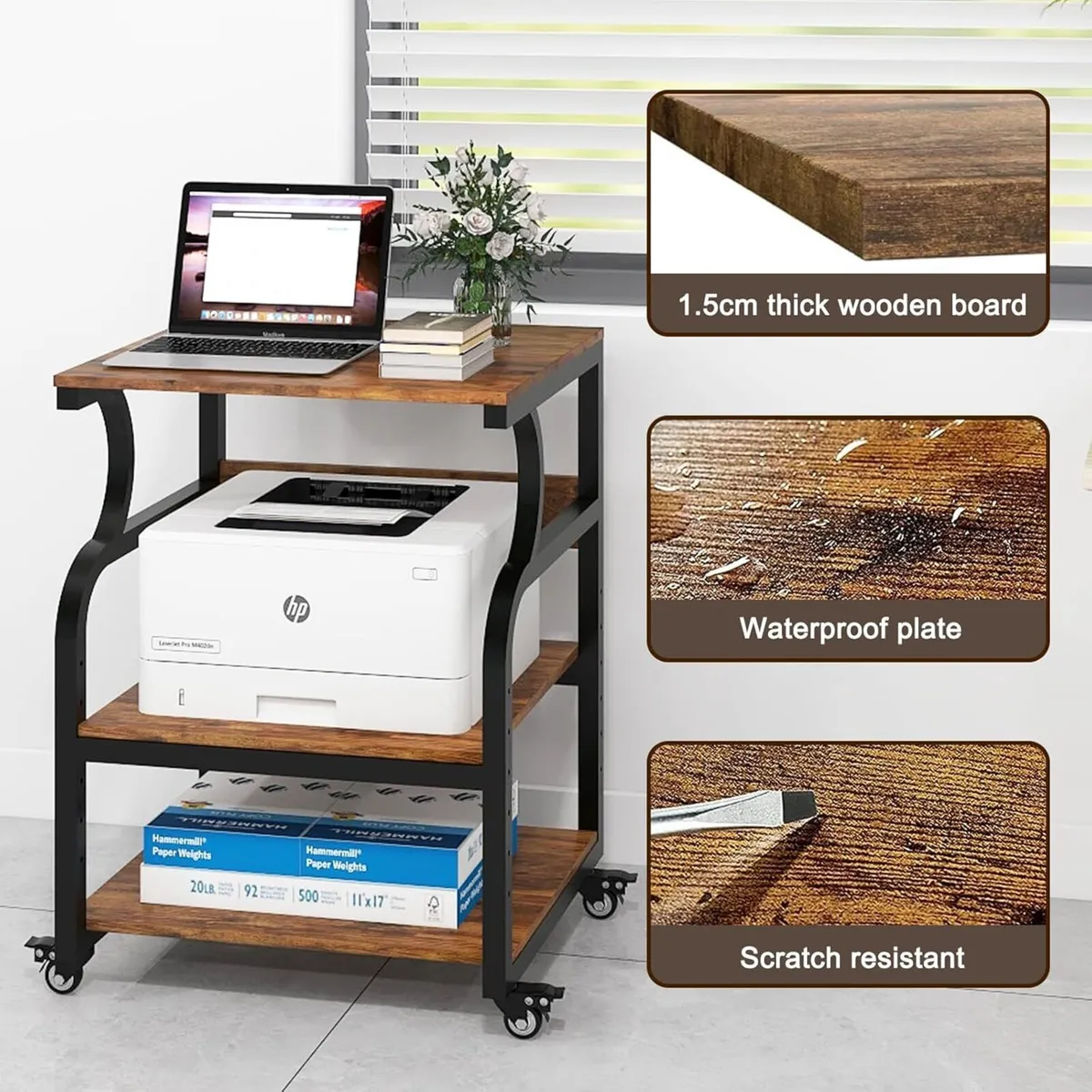 3-Tier Movable Printer Stand Table with Storage - Image 3