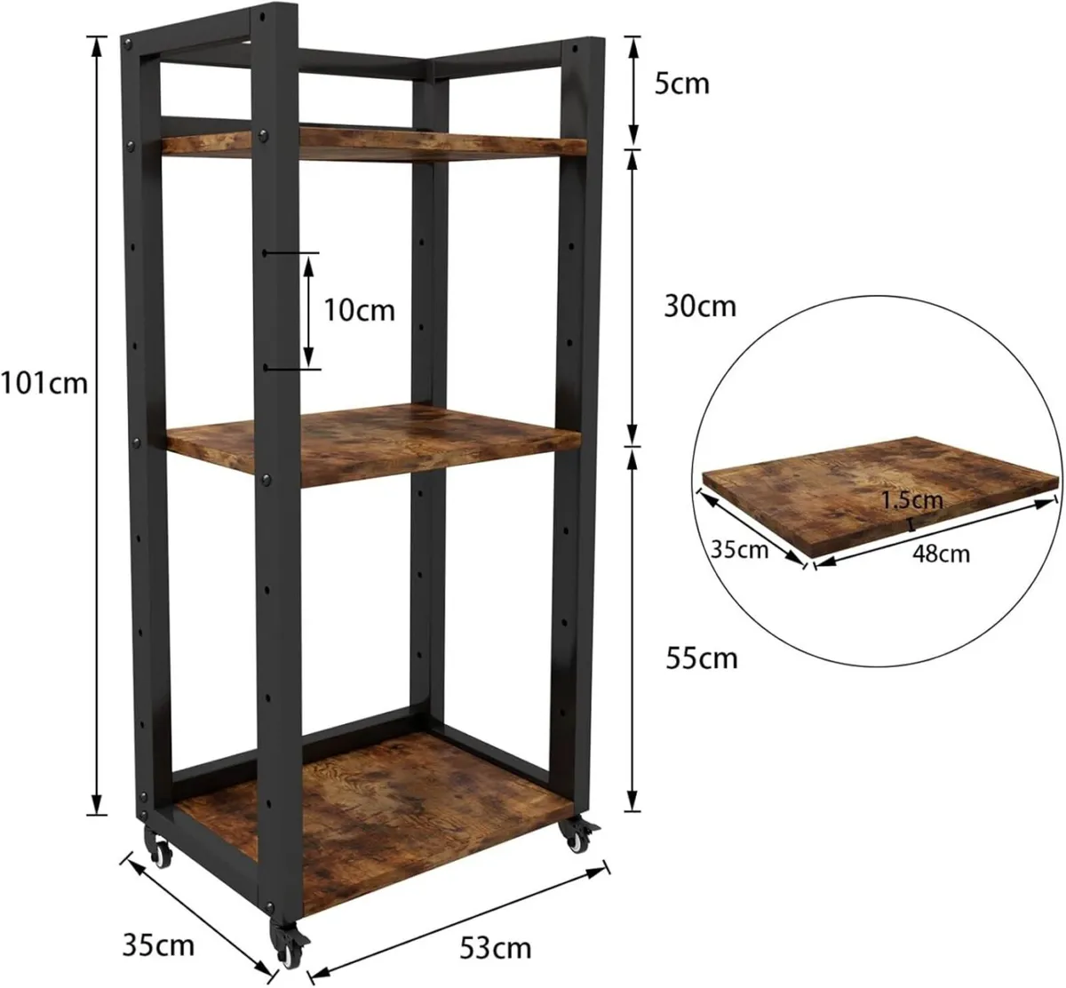 3-Tier Printer Stand with Storage 53x35x101cm - Image 2