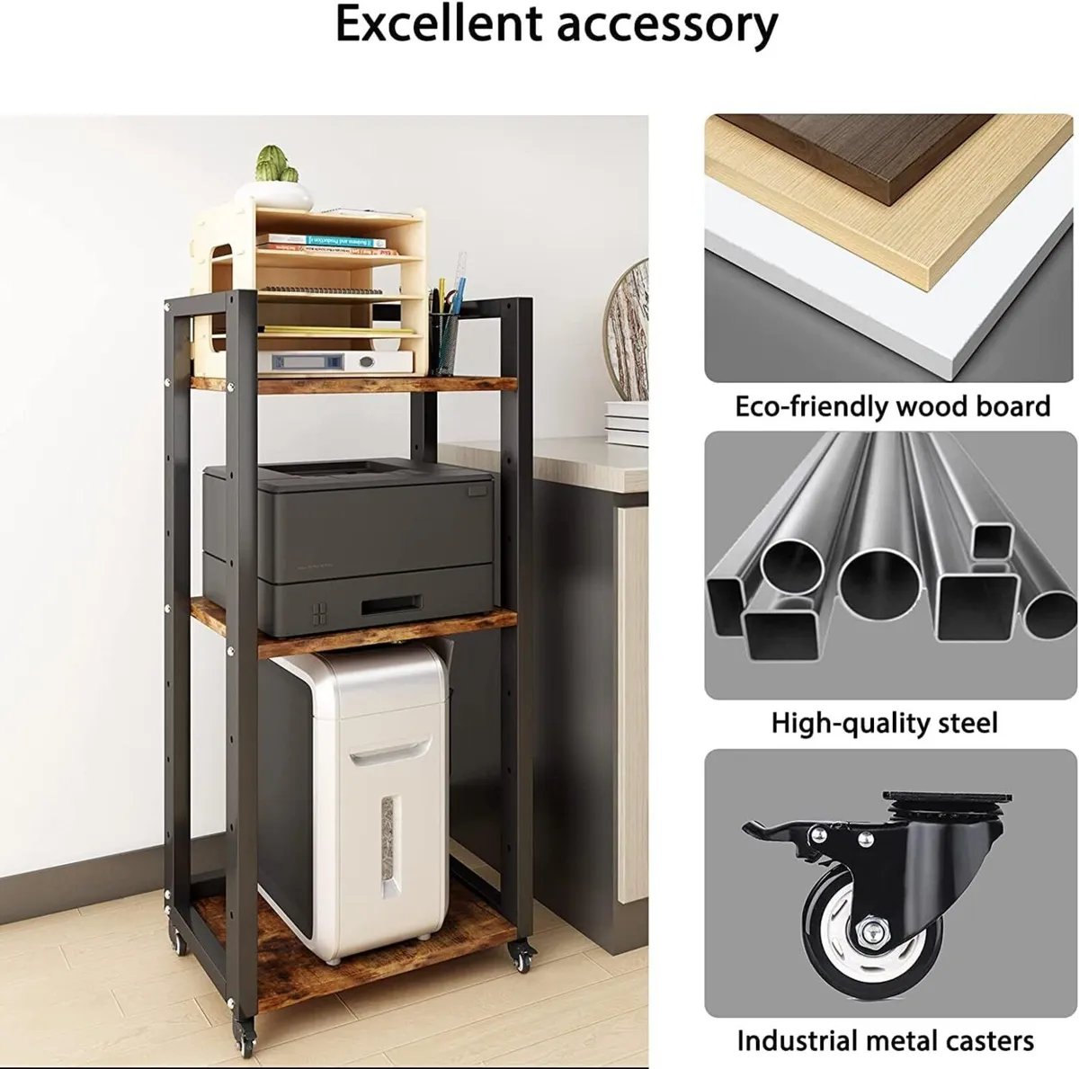 3-Tier Printer Stand with Storage 53x35x101cm - Image 3