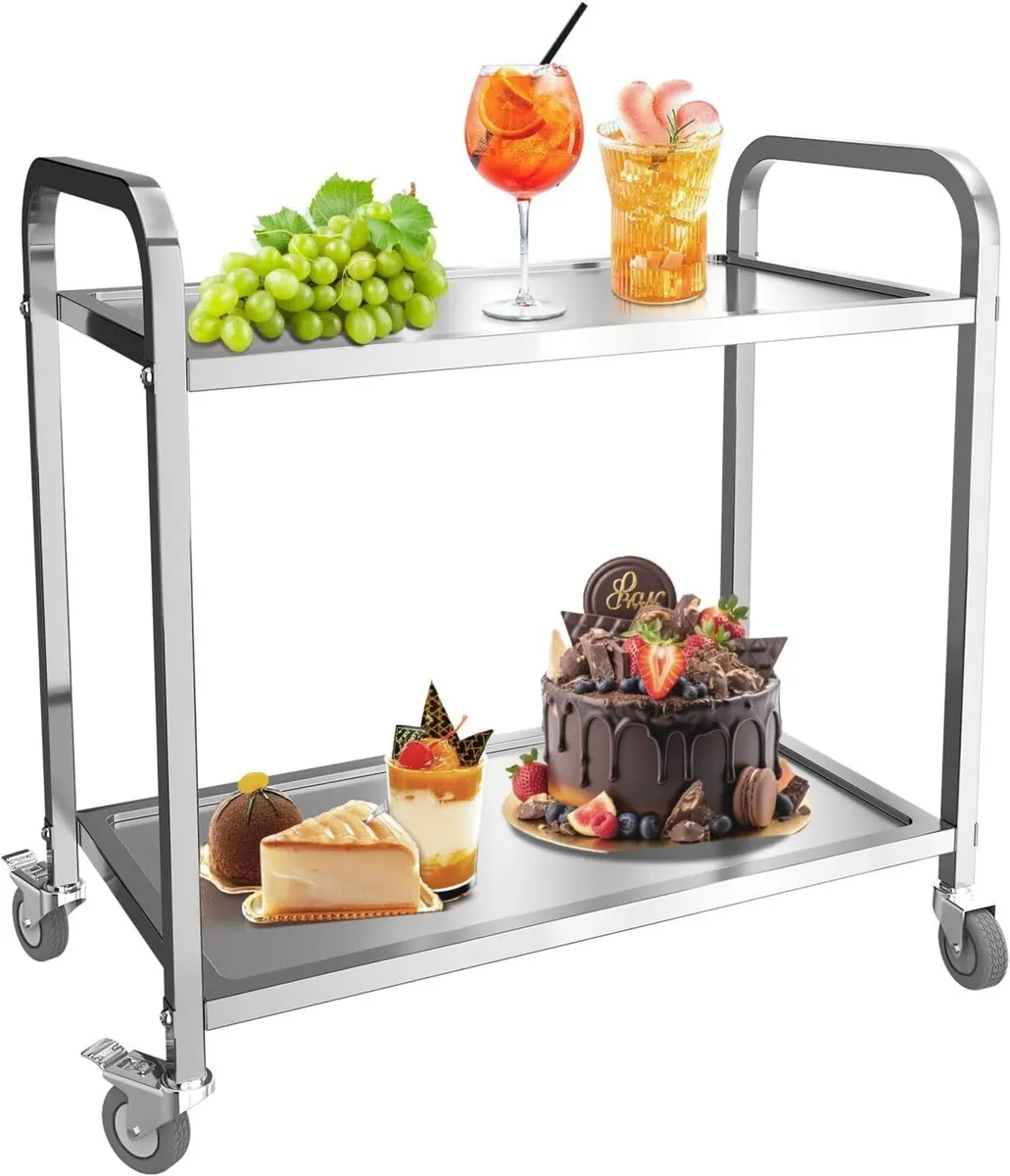 Stainless Steel Kitchen Trolley 2 Tier Utility - Image 1