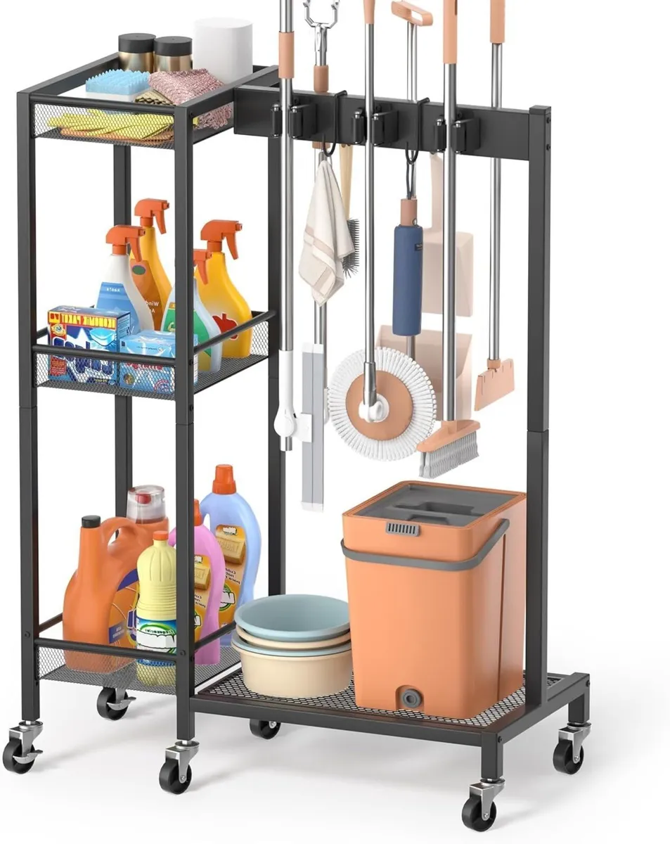 Broom Holder and Cleaning Supplies Organizer - Image 1