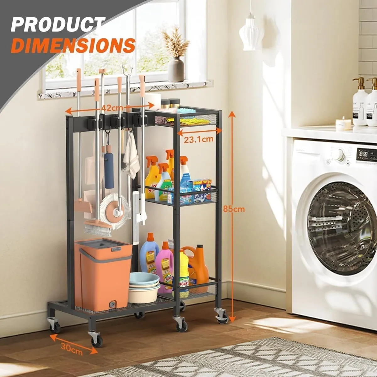 Broom Holder and Cleaning Supplies Organizer - Image 2