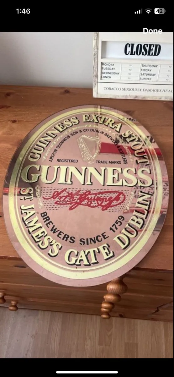 Vintage Guinness advertising counter top mirror