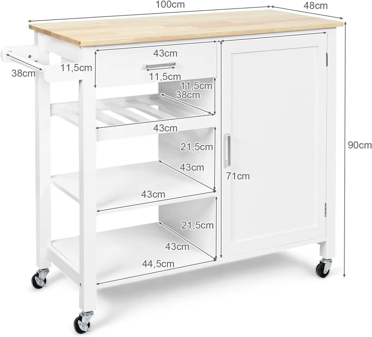 Wooden Kitchen Trolley on Wheels Wine Rack Towel - Image 3