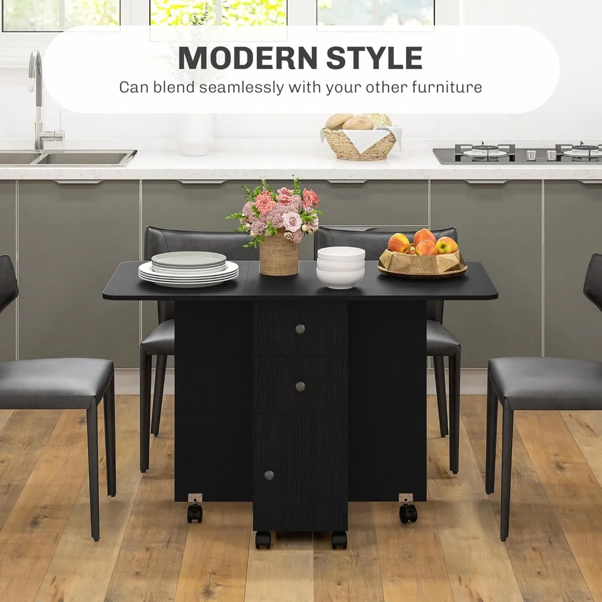 60-120 cm Folding Dining Table for 4-6 Rolling - Image 4