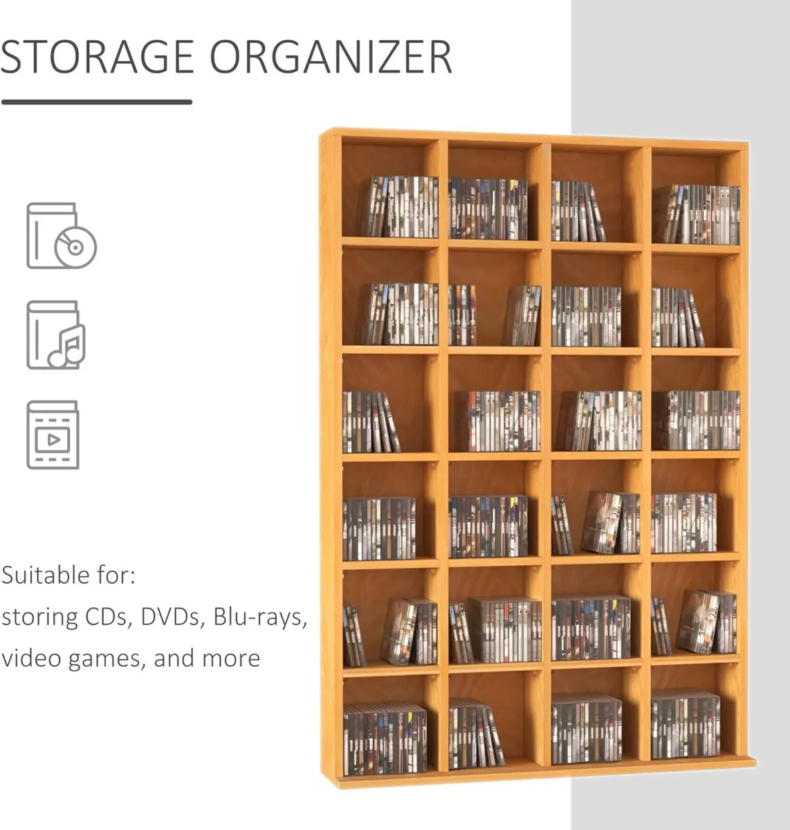 456 CD/ 336 DVD Storage Unit Media Shelf Wooden - Image 4