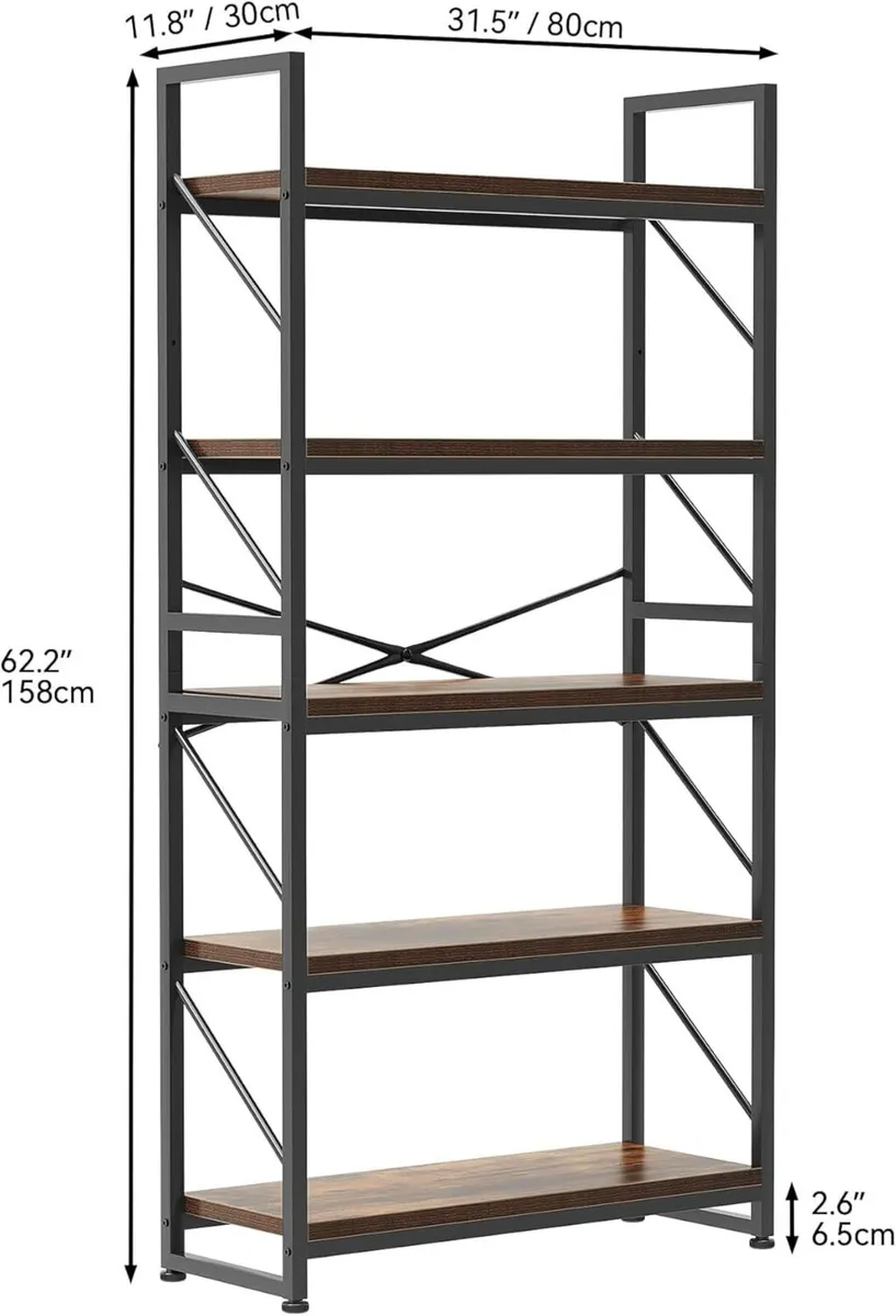 Bookcase 5 Tiers Large Bookshelf Wooden Shelf and - Image 2