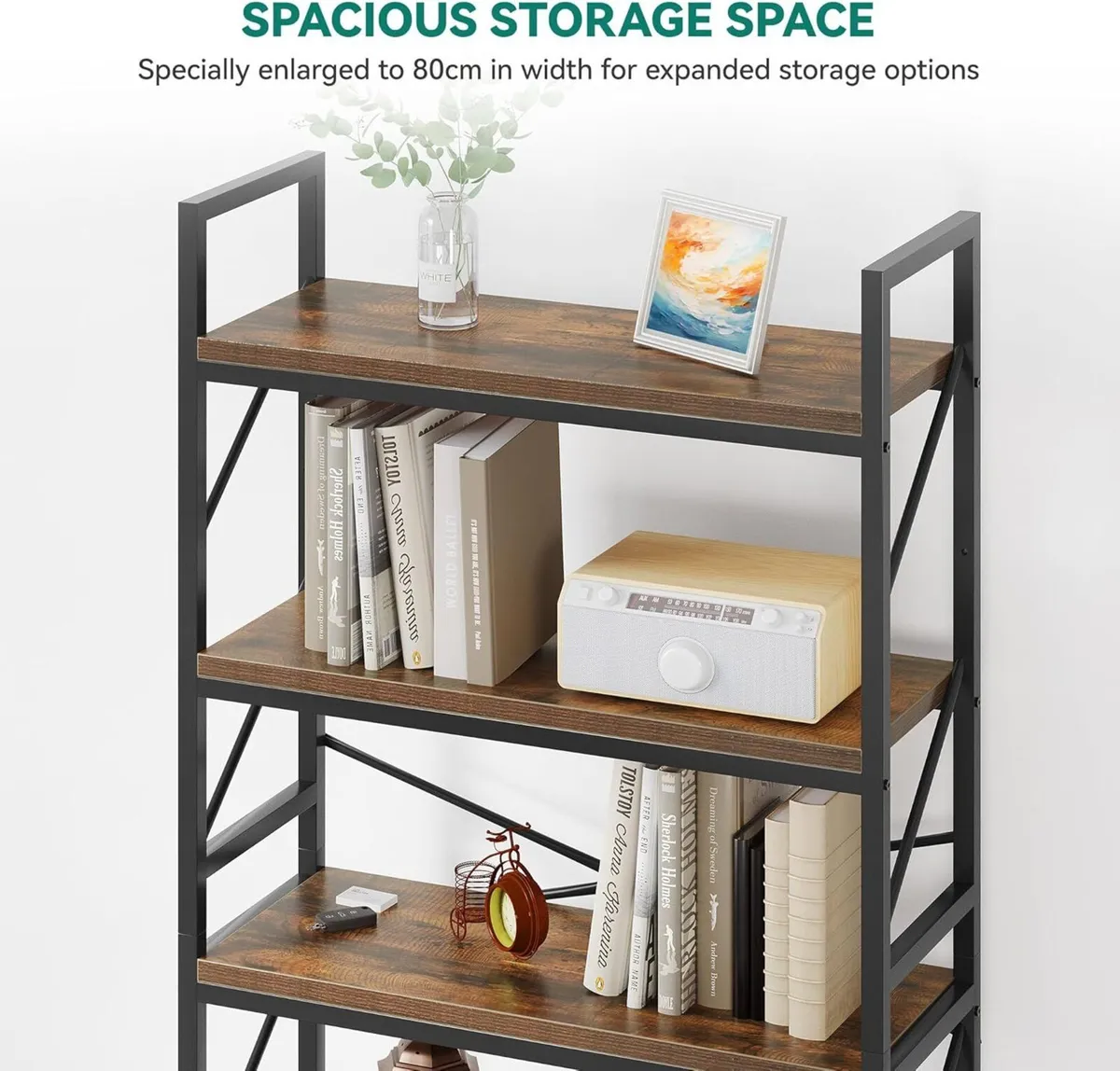 Bookcase 5 Tiers Large Bookshelf Wooden Shelf and - Image 4