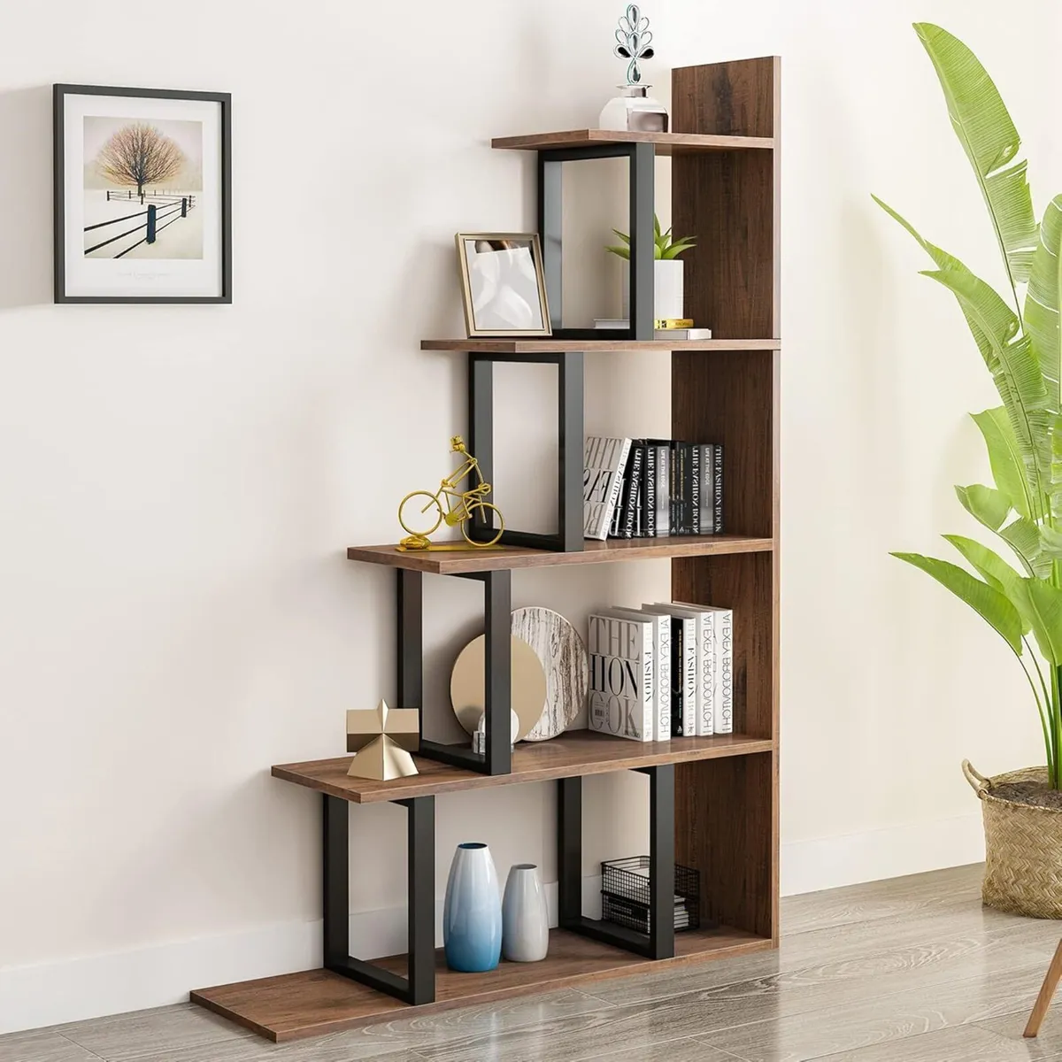 5-Tier Bookshelf L-Shape Freestanding Ladder - Image 3