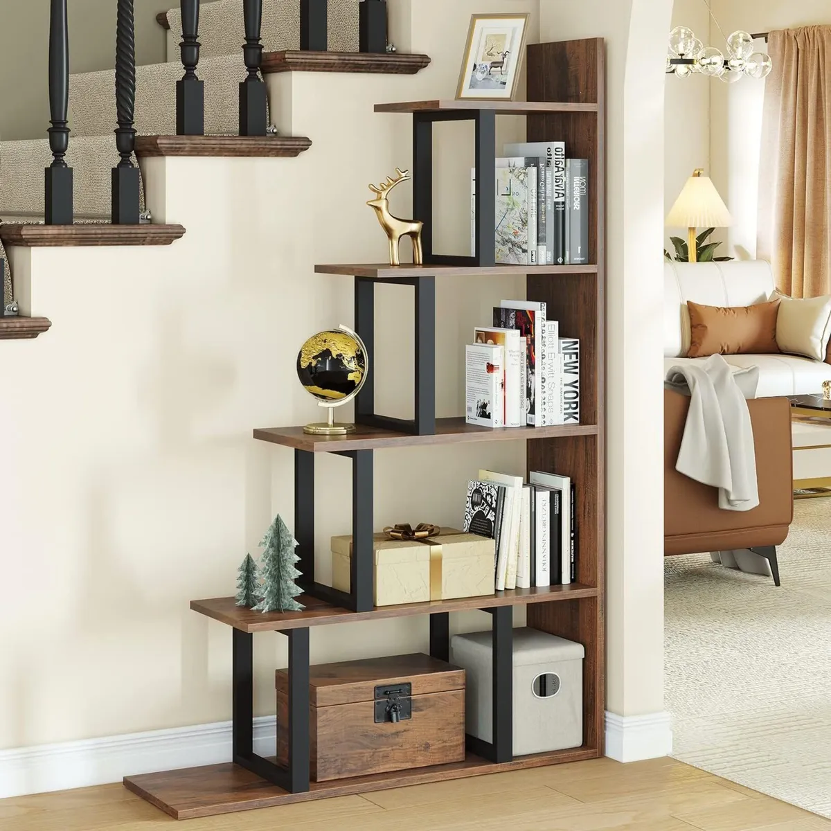 5-Tier Bookshelf L-Shape Freestanding Ladder - Image 1