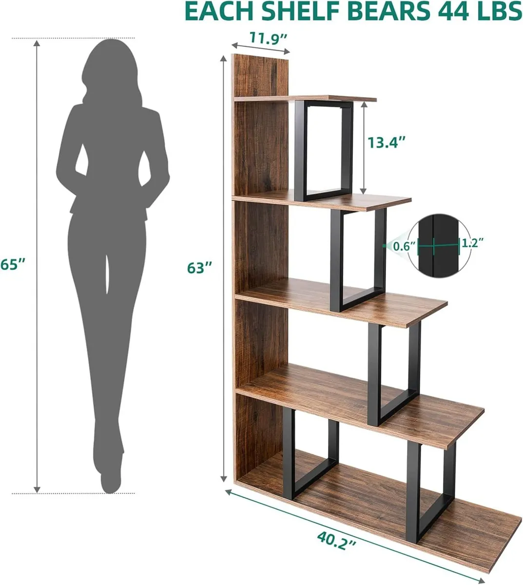 5-Tier Bookshelf L-Shape Freestanding Ladder - Image 2