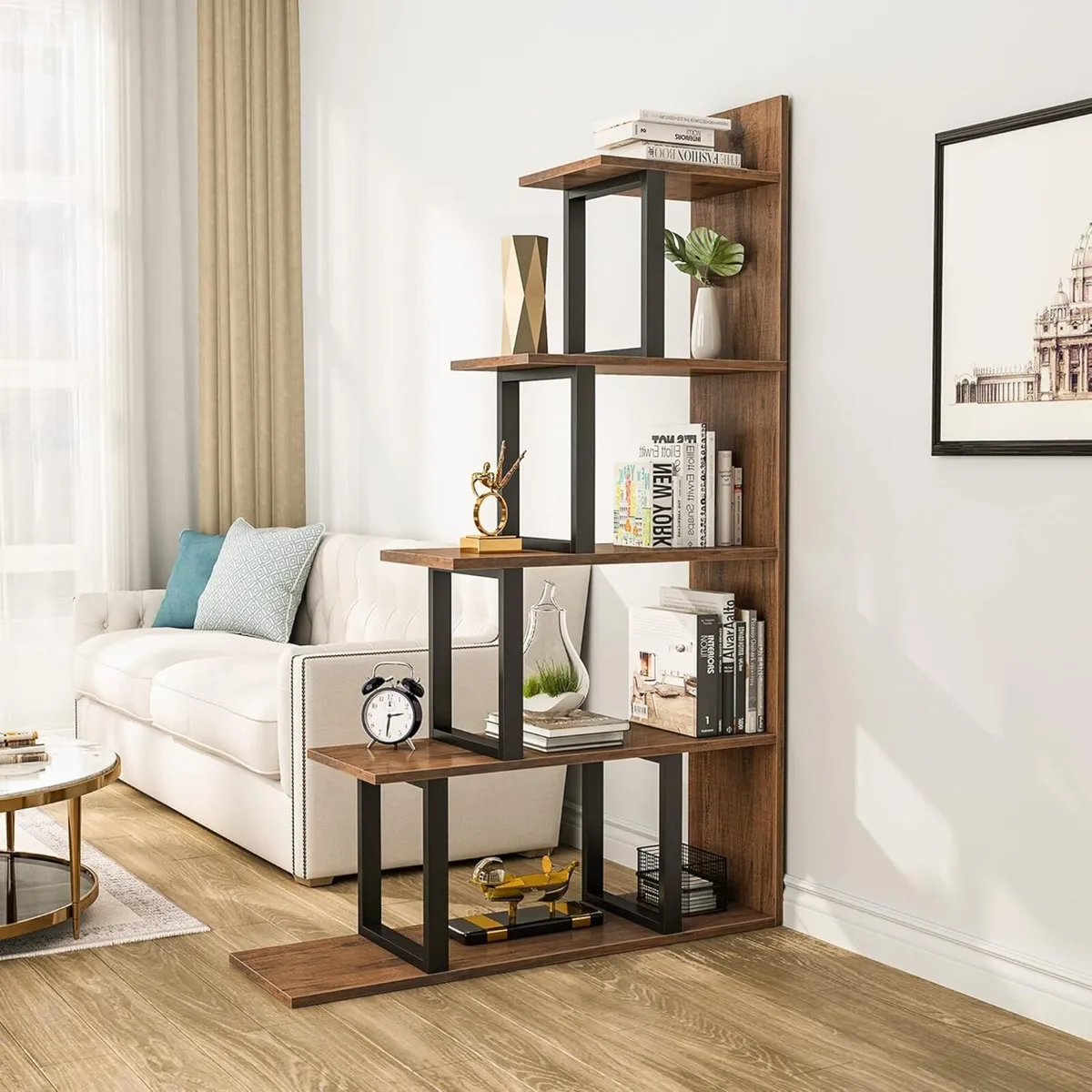 5-Tier Bookshelf L-Shape Freestanding Ladder - Image 4