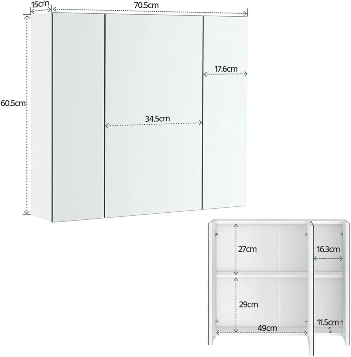 Bathroom Mirror Storage Cabinet Wall Mounted Unit - Image 3