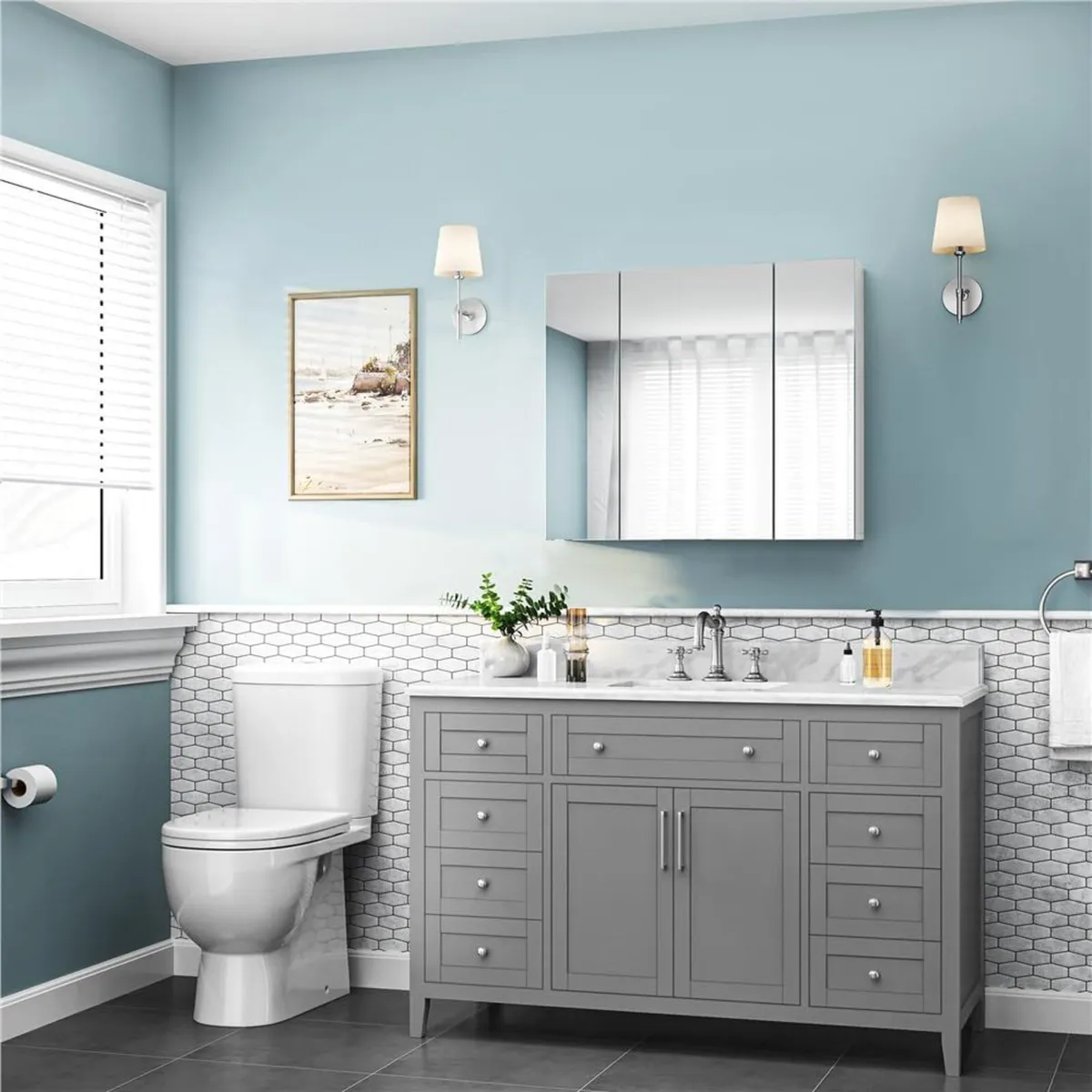 Bathroom Mirror Storage Cabinet Wall Mounted Unit - Image 2