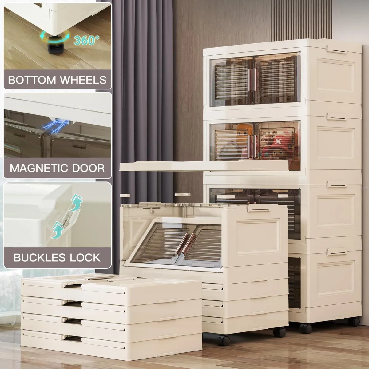 Storage Bins with Lid 85L Collapsible Box Doors - Image 3