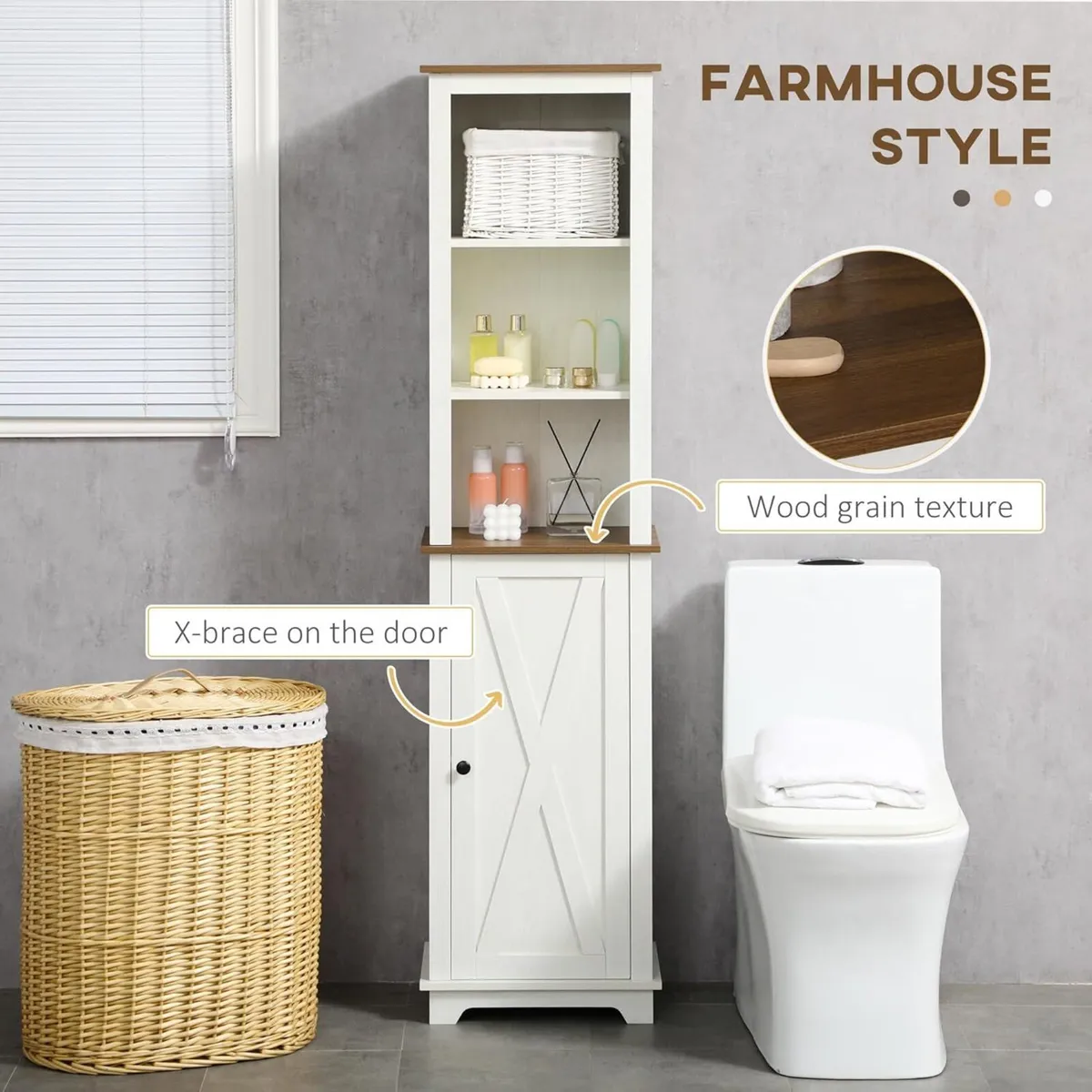 Tall Bathroom Floor Cabinet Free Standing Storage - Image 4