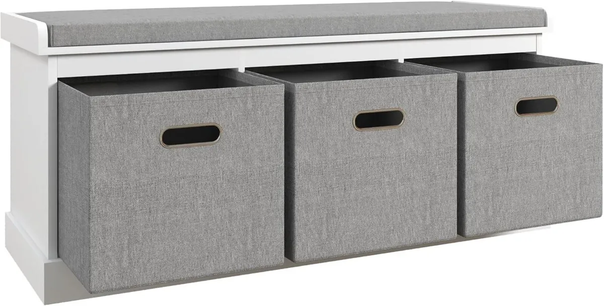 Shoe Bench with 3 Fabric Baskets Storage Seat - Image 1