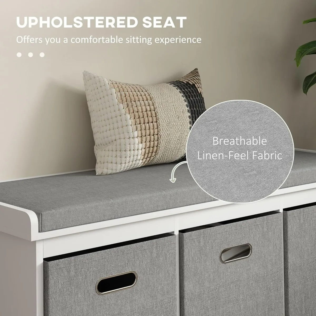 Shoe Bench with 3 Fabric Baskets Storage Seat - Image 4