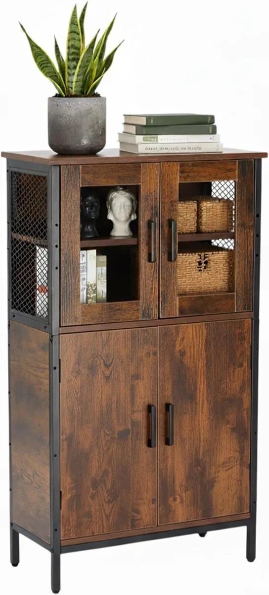 Industrial Kitchen Cupboard Tall Unit with Glass - Image 1