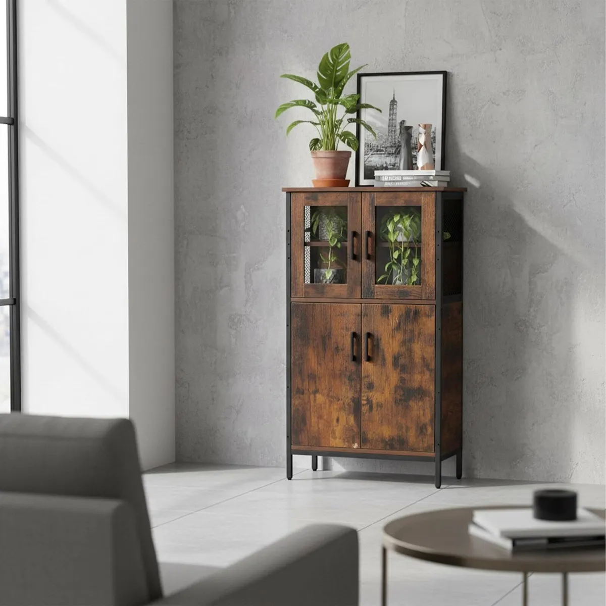 Industrial Kitchen Cupboard Tall Unit with Glass - Image 4