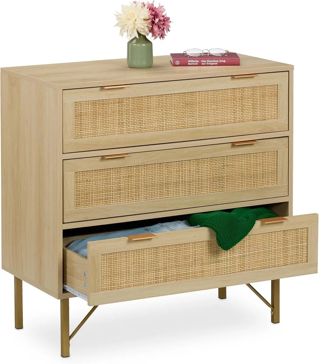 Chest of Drawers Bedroom Dresser Rattan Look - Image 1